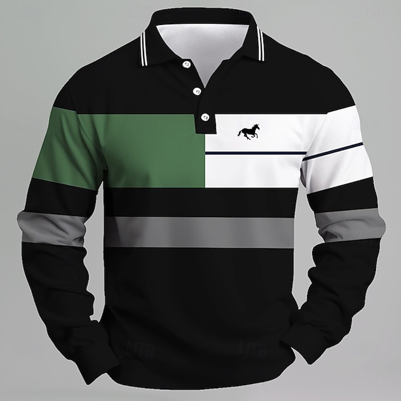 Golf Equipment Cheap - Men's Striped Printed Unicorn Logo Polo